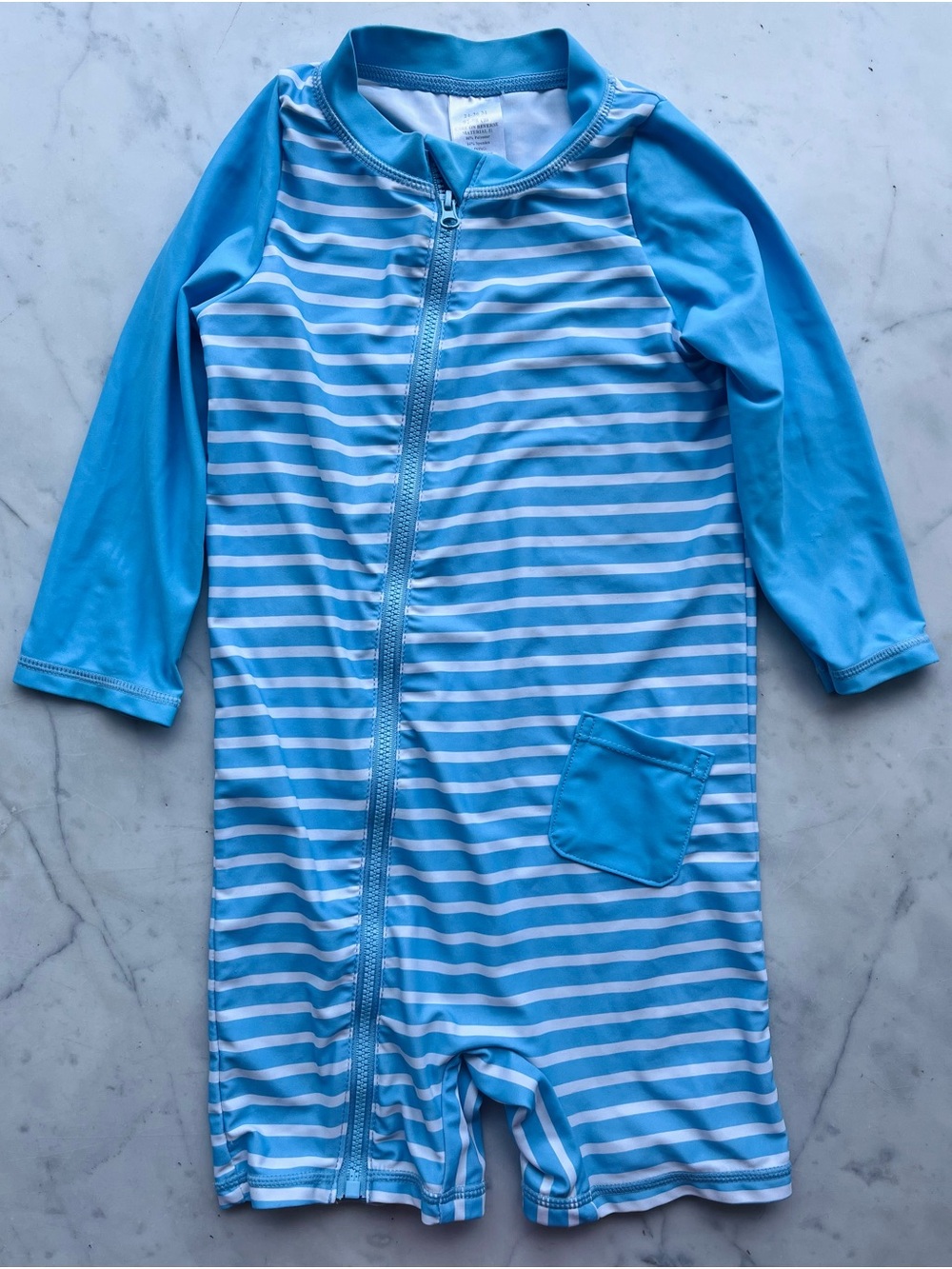 Toddler Full Zip Long Sleeve UPF 50+ Swim Rashguard Sky Blue Stripe 24-36M